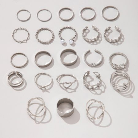 New niche design butterfly 8-character open ring set cross love pearl 23-piece ring