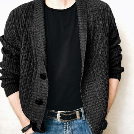 Men's Solid Color Single Breasted Casual Knit Cardigan