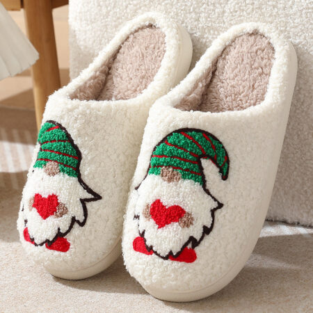 Christmas Gnome pattern cotton slippers indoor home plush warm slippers