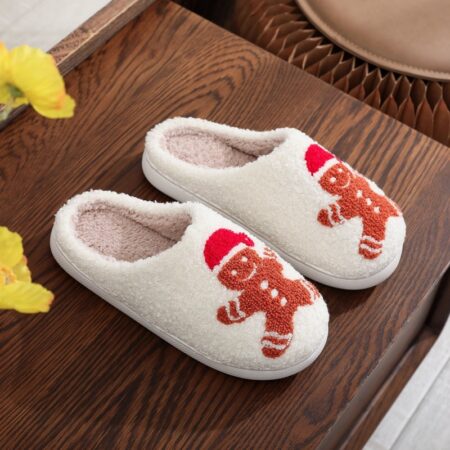 Christmas Gingerbread Man Pattern Unisex Home Winter Furry Slippers